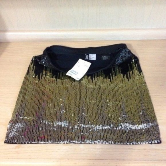 H&M DIVIDED gold and black sequin mini skirt NWT Size 8 - Picture 2 of 6